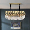 GobekUsa Chinese Style Crystal Shaded Hanging Lamp - 10-Light Gold Island Tiered Oblong Design