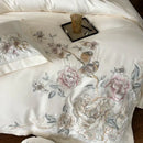 GobekUsa 5-Piece Chinese Flowers Bird Embroidery Bedding Set, 1000TC Egyptian Cotton, Queen King