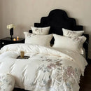GobekUsa 5-Piece Chinese Flowers Bird Embroidery Bedding Set, 1000TC Egyptian Cotton, Queen King