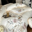 GobekUsa 5-Piece Chinese Flowers Bird Embroidery Bedding Set, 1000TC Egyptian Cotton, Queen King