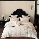 GobekUsa 5-Piece Chinese Flowers Bird Embroidery Bedding Set, 1000TC Egyptian Cotton, Queen King