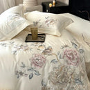 GobekUsa 5-Piece Chinese Flowers Bird Embroidery Bedding Set, 1000TC Egyptian Cotton, Queen King