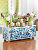GobekUsa Blue White Porcelain Square Flowerpot Vase Chinese Retro Home Decor