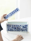 GobekUsa Blue White Porcelain Square Flowerpot Vase Chinese Retro Home Decor