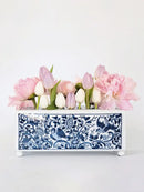 GobekUsa Blue White Porcelain Square Flowerpot Vase Chinese Retro Home Decor