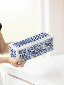 GobekUsa Blue White Porcelain Square Flowerpot Vase Chinese Retro Home Decor