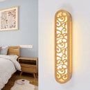 GobekUsa Chinese Style Beige LED Flush Wall Sconce with Carved Wood Shade