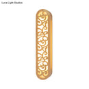 GobekUsa Chinese Style Beige LED Flush Wall Sconce with Carved Wood Shade