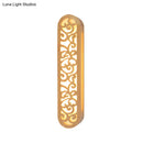 GobekUsa Chinese Style Beige LED Flush Wall Sconce with Carved Wood Shade