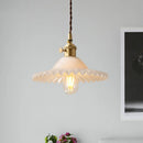 GobekUsa Chloe - Scalloped Pendant Light: Industrial Brass & White Glass