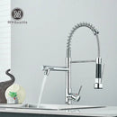 GobekUsa Dual Spout Brass Kitchen Sink Faucet with 360° Rotation - Chrome