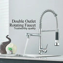 GobekUsa Dual Spout Brass Kitchen Sink Faucet with 360° Rotation - Chrome