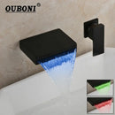 GobekUsa LED Waterfall Bathtub Faucet in Chrome & Black - Wall Mounted Single Handle