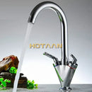 GobekUsa Double Handle Kitchen Sink Mixer Tap, Round Swivel Faucet