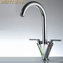 GobekUsa Double Handle Kitchen Sink Mixer Tap, Round Swivel Faucet