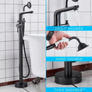 GobekUsa Dual Handle Black Waterfall Bathtub Faucet Floor Standing Set for Bathroom