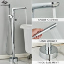 GobekUsa Dual Handle Black Waterfall Bathtub Faucet Floor Standing Set for Bathroom