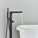 GobekUsa Dual Handle Black Waterfall Bathtub Faucet Floor Standing Set for Bathroom