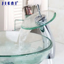 GobekUsa Glass Waterfall Faucet Chrome Brass Mixer for Bathroom Sink