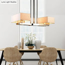GobekUsa Chrome Pendant Light with Fabric Shade - Rectangular Design, Classic Island Lamp for Dining Room - 2/4/6 Bulbs.