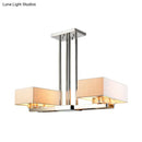 GobekUsa Chrome Pendant Light with Fabric Shade - Rectangular Design, Classic Island Lamp for Dining Room - 2/4/6 Bulbs.