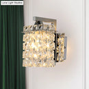 GobekUsa Chrome Rectangle Crystal Wall Sconce with Draping Crystal Rods