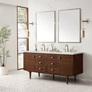 James Martin Amberly 72" Dual Mount Double Bathroom Vanity, Mid-Century Walnut