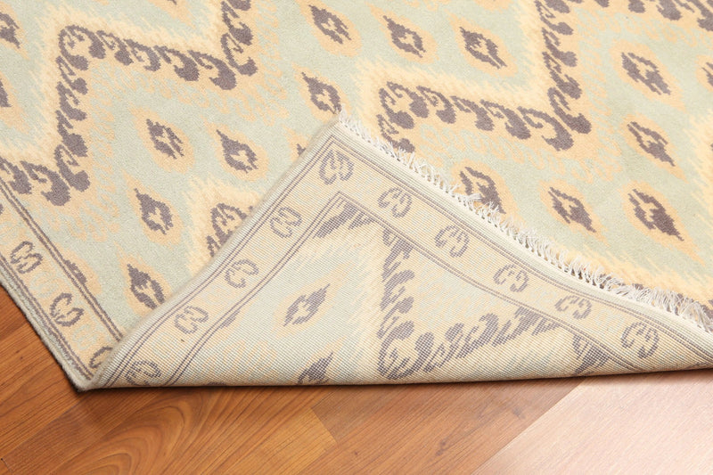 6' x 9' Designer Ikat Hand Knotted 100% Wool Area Rug Aqua