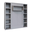Easy-Lift Full Murphy Wall Bed in Grey with Two Bookshelves