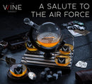 Airforce Whiskey Decanter Set with 4 Liquor Glasses Air Force Whisky Decanter & Glass Set with Wood Base & 9 Whiskey Stones - US Airforce Gifts for Men - Globe Bourbon & Scotch Gifts for Dad