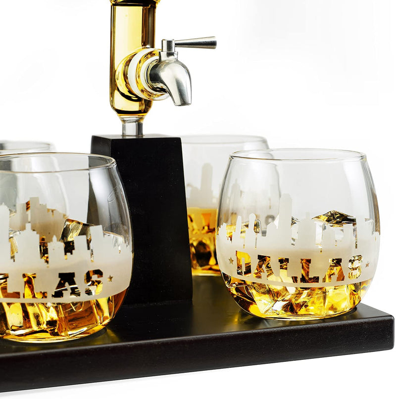 Wine & Whiskey Decanter Set 1100ml by The Wine Savant with 4 Whiskey Glasses, Drink Dispenser Scotch, Bourbon, Brandy Home Office Apartment Decor, Gifts - Dallas, Memphis, New York & Los Angeles Gifts