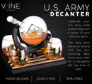 Army Globe Whiskey Decanter Set & 4 Liquor Glasses