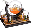 Army Globe Whiskey Decanter Set & 4 Liquor Glasses