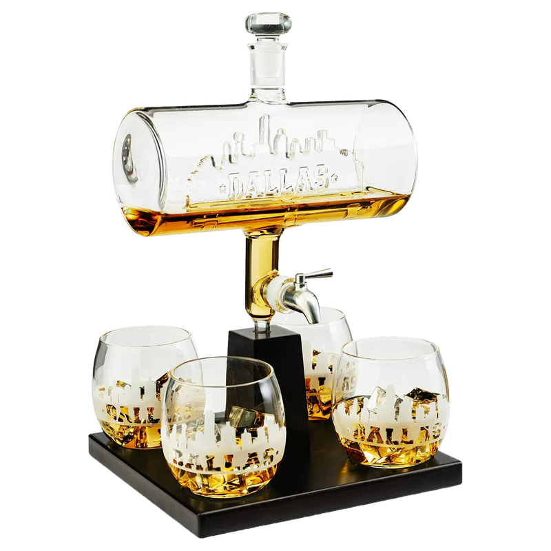 Wine & Whiskey Decanter Set 1100ml by The Wine Savant with 4 Whiskey Glasses, Drink Dispenser Scotch, Bourbon, Brandy Home Office Apartment Decor, Gifts - Dallas, Memphis, New York & Los Angeles Gifts