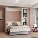 Easy-Lift Full Murphy Wall Bed in White with Bookshelf