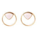 Circle Pink Opal and Golden Bronze Post Stud Earrings