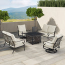 Black Aluminum Fire Table Set with Two Loveseats and Two Club Chairs