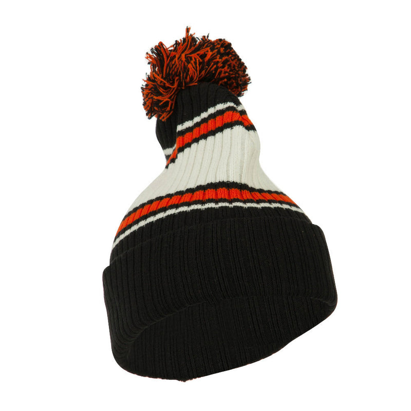 Contrast Jacquard Striped Cuff Watch Cap Beanie
