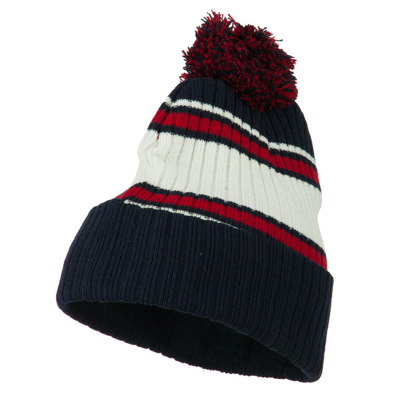 Contrast Jacquard Striped Cuff Watch Cap Beanie