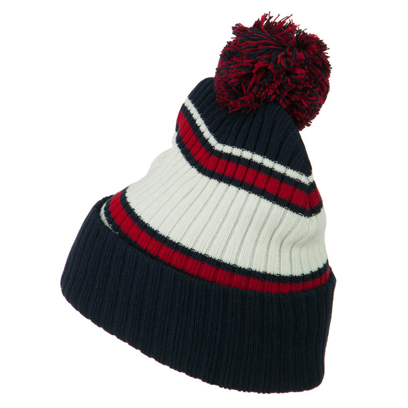 Contrast Jacquard Striped Cuff Watch Cap Beanie