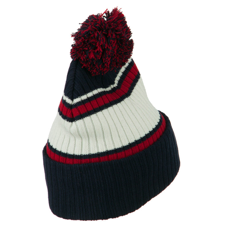 Contrast Jacquard Striped Cuff Watch Cap Beanie
