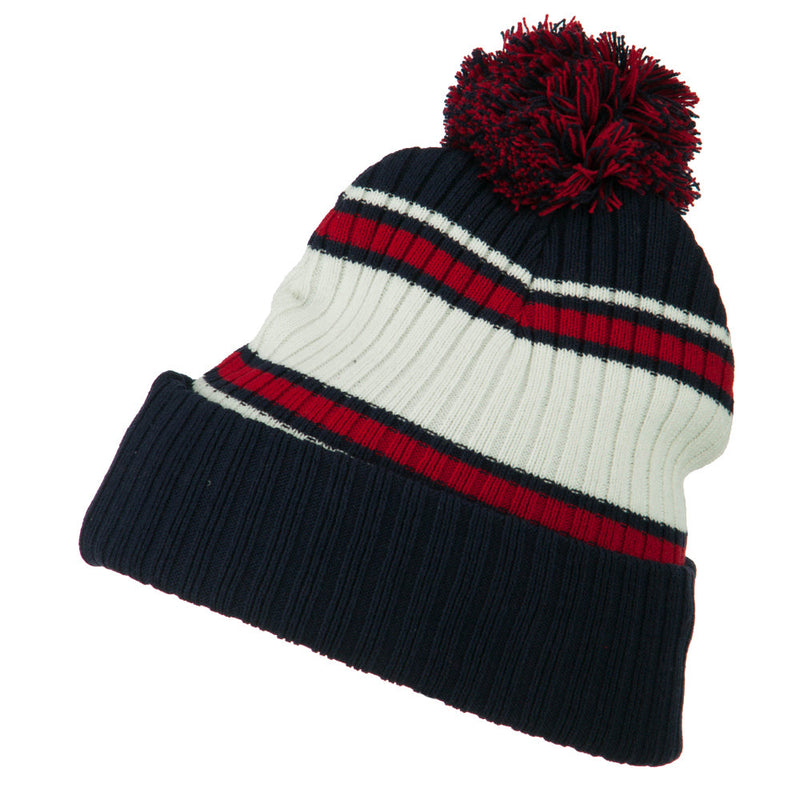 Contrast Jacquard Striped Cuff Watch Cap Beanie