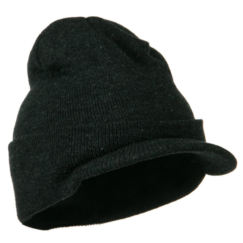 Cuff Knitted Beanie with Visor Bill
