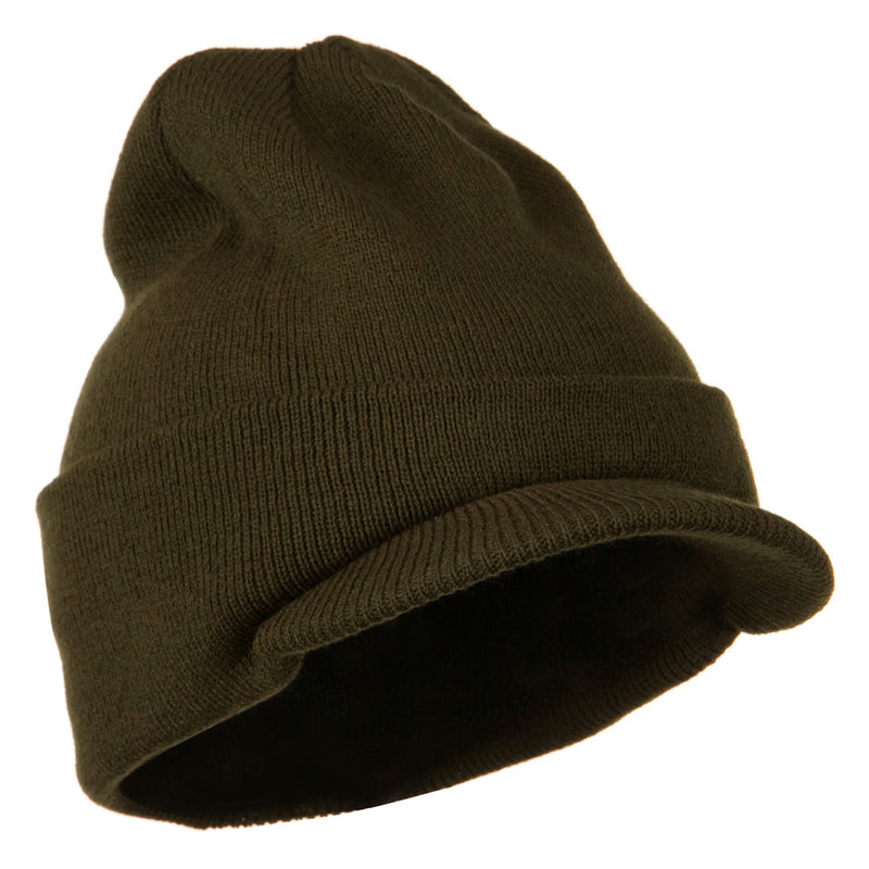 Cuff Knitted Beanie with Visor Bill