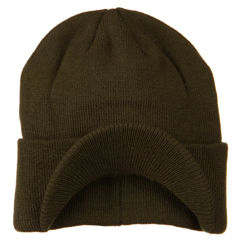 Cuff Knitted Beanie with Visor Bill