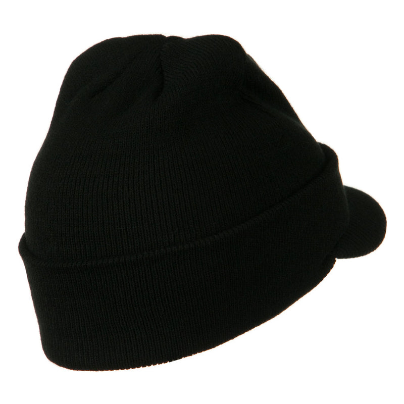 Cuff Knitted Beanie with Visor Bill