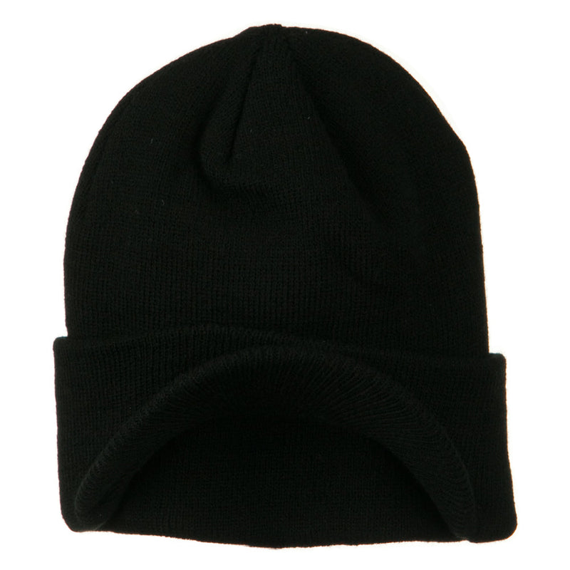 Cuff Knitted Beanie with Visor Bill