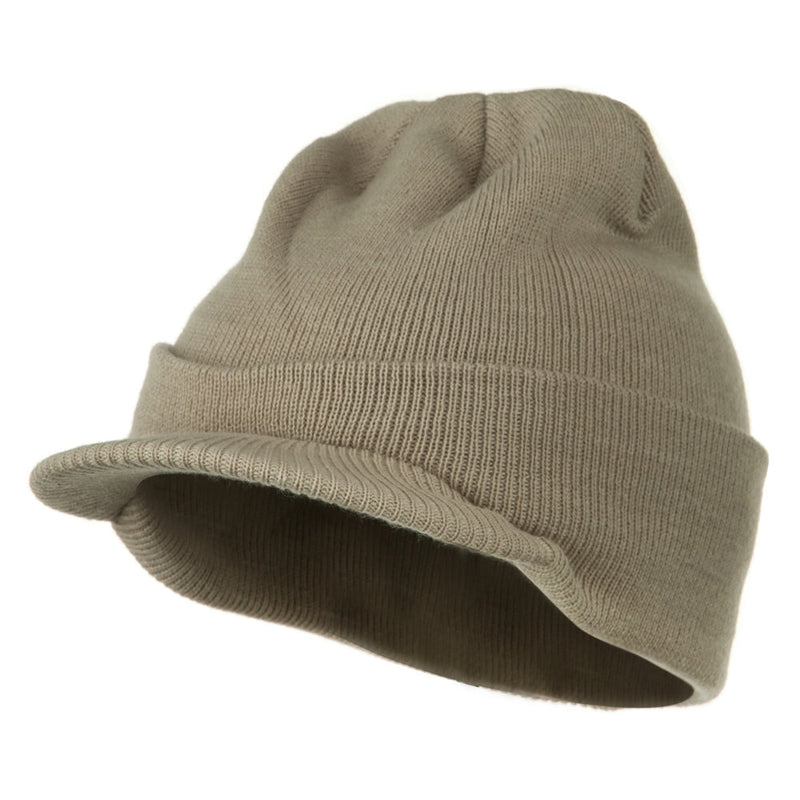 Cuff Knitted Beanie with Visor Bill