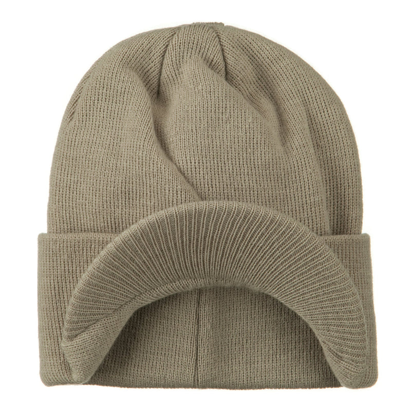 Cuff Knitted Beanie with Visor Bill