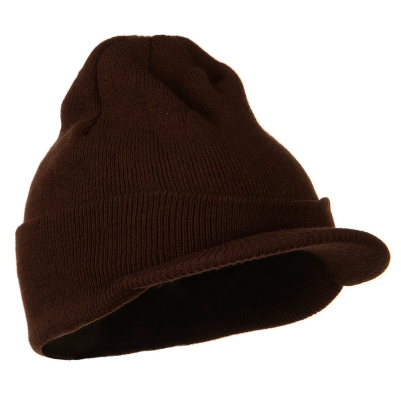Cuff Knitted Beanie with Visor Bill